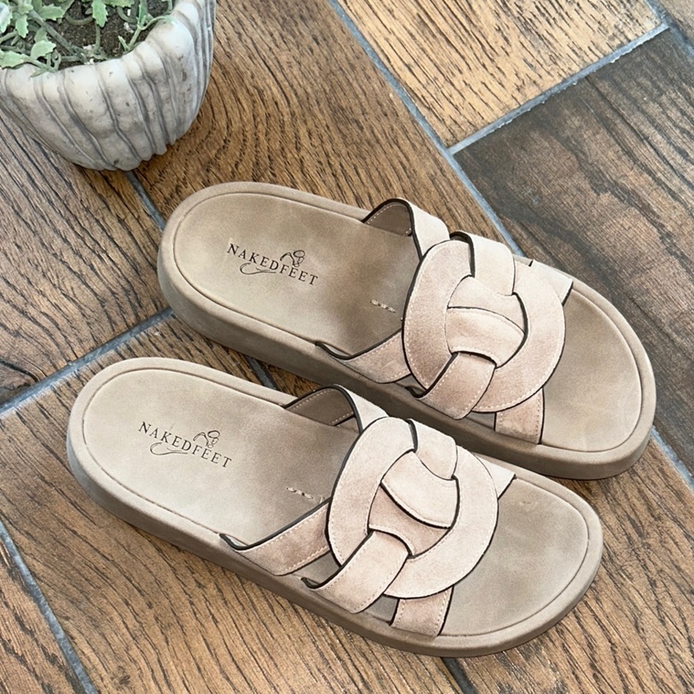 Naked Feet / “Market” Greige Slide Platform Sandals
